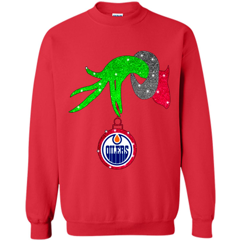 GRINCH HAND HOLDING EDMONTON OILERS GLITTER CHRISTMAS PINGPONG