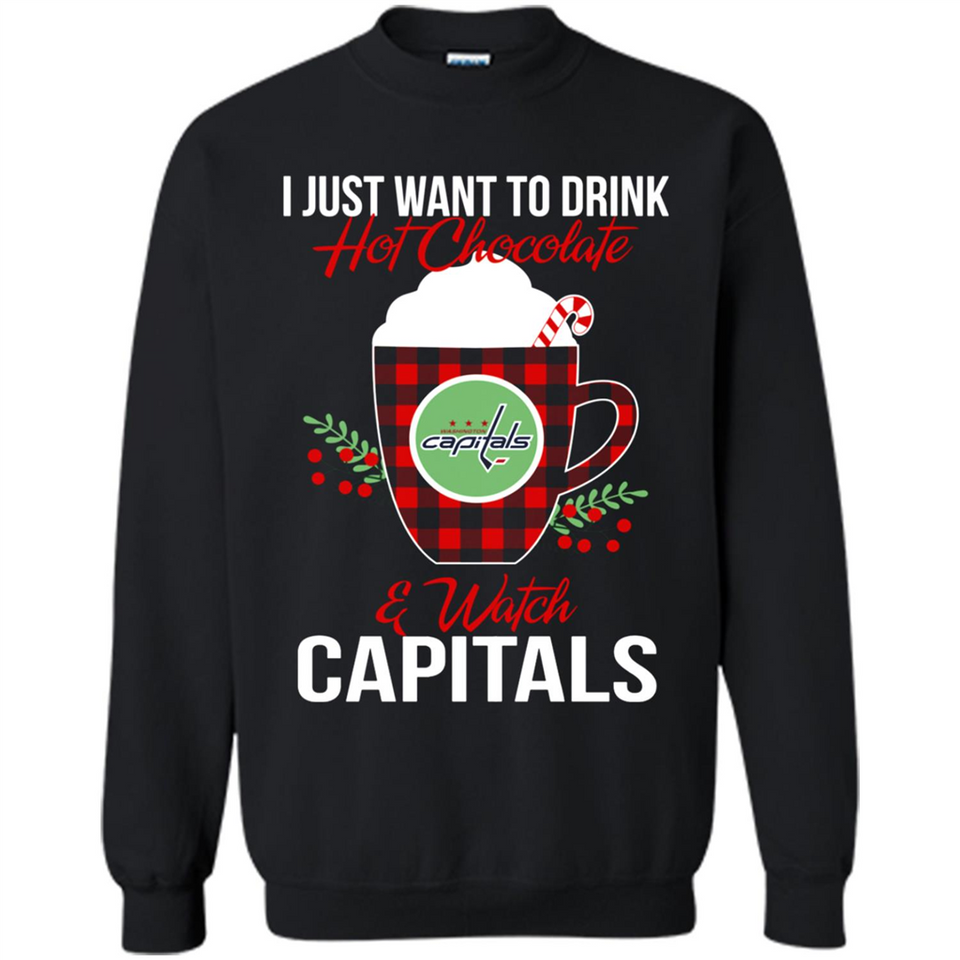 I Just Want To Drink Hot Chocolate & Watch Washington Capitals Ugly Christmas Sweater PINGPONG
