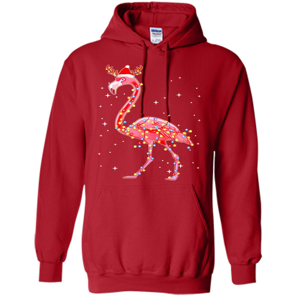 Christmas Lights Flamingo Wearing Santa Hat Funny Xmas - Hoodie