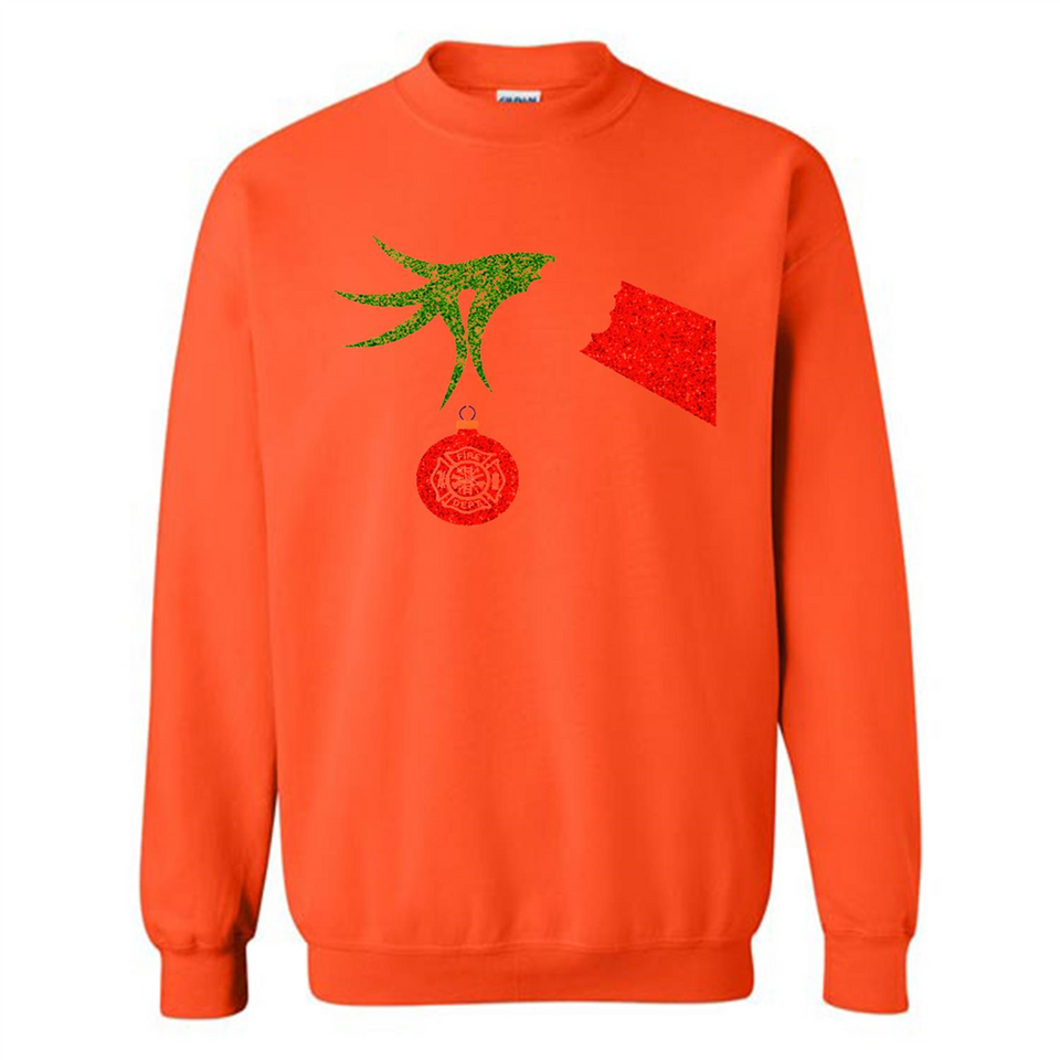 Funny Grinch Hand holding Firefighter ornament Christmas Sporty T-Shirt - Sweatshirt