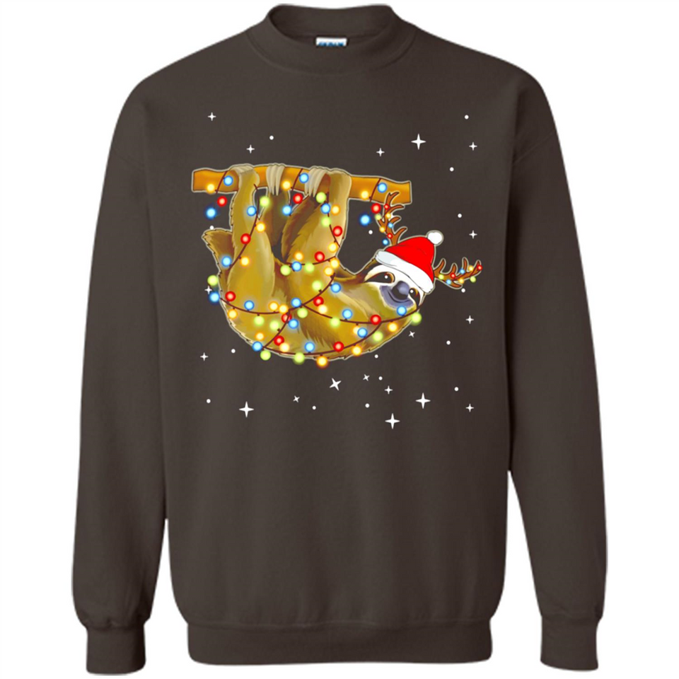 Christmas Lights Sloth Wearing Santa Hat Funny Xmas - Sweatshirt