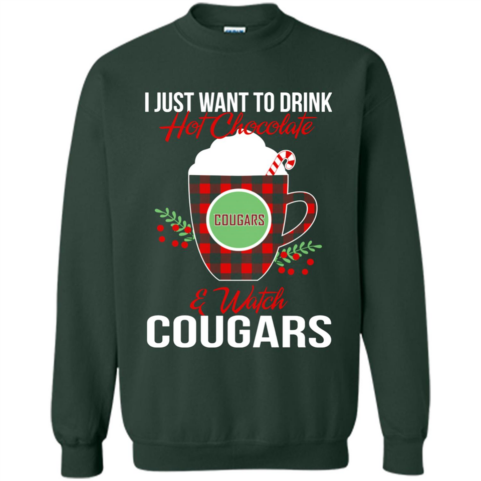 I Just Want To Drink Hot Chocolate & Watch Washington State Cougars Ugly Christmas Sweater PINGPONG