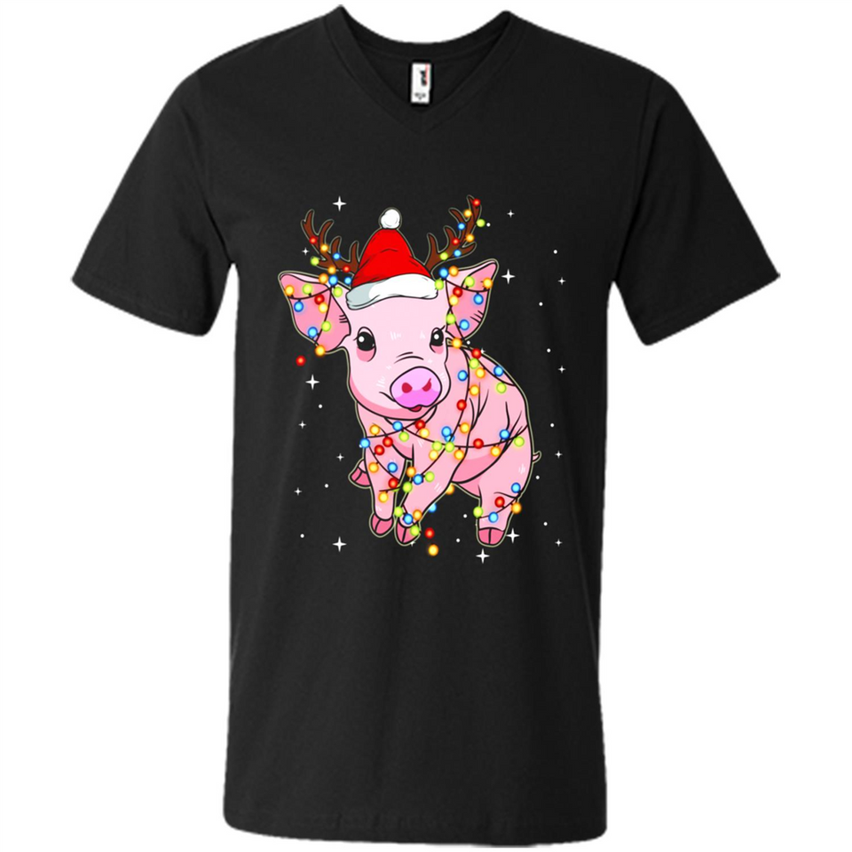Christmas Lights Pig Wearing Santa Hat Funny Xmas - Men's V-Neck