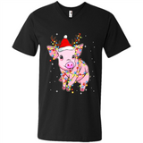 Christmas Lights Pig Wearing Santa Hat Funny Xmas - Men's V-Neck