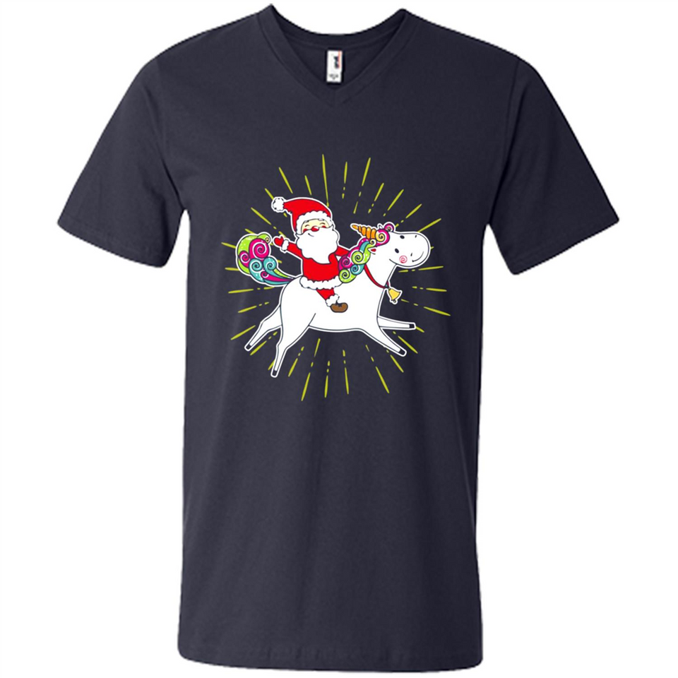 Unicorn And Santa Christmas - Men's V-Neck