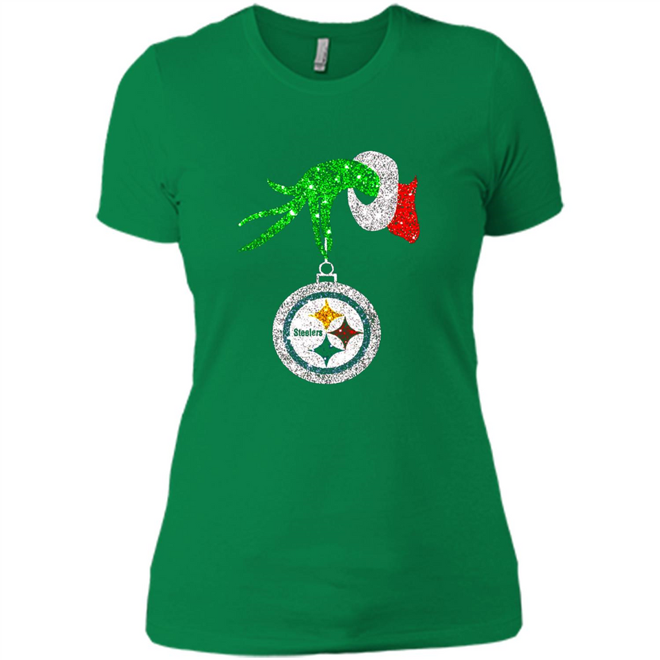 Fantastic Pittsburgh Steelers Glitter Grinch Monogram Ornament Christmas Gift - Ladies' Boyfriend T-Shirt