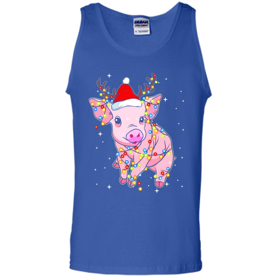 Christmas Lights Pig Wearing Santa Hat Funny Xmas - Tank Top