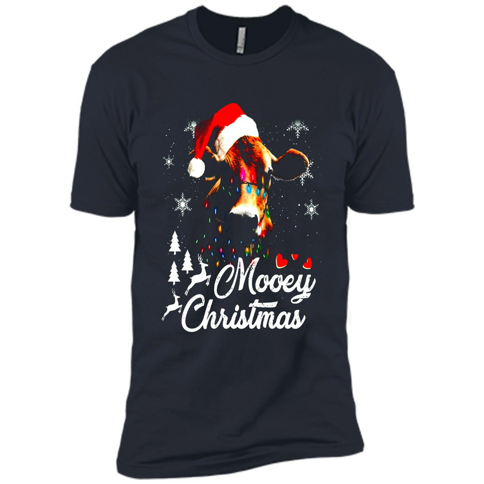 Mooey Christmas Cow Santa Christmas Lover Lights Sweatshirt - Premium Short Sleeve T-Shirt