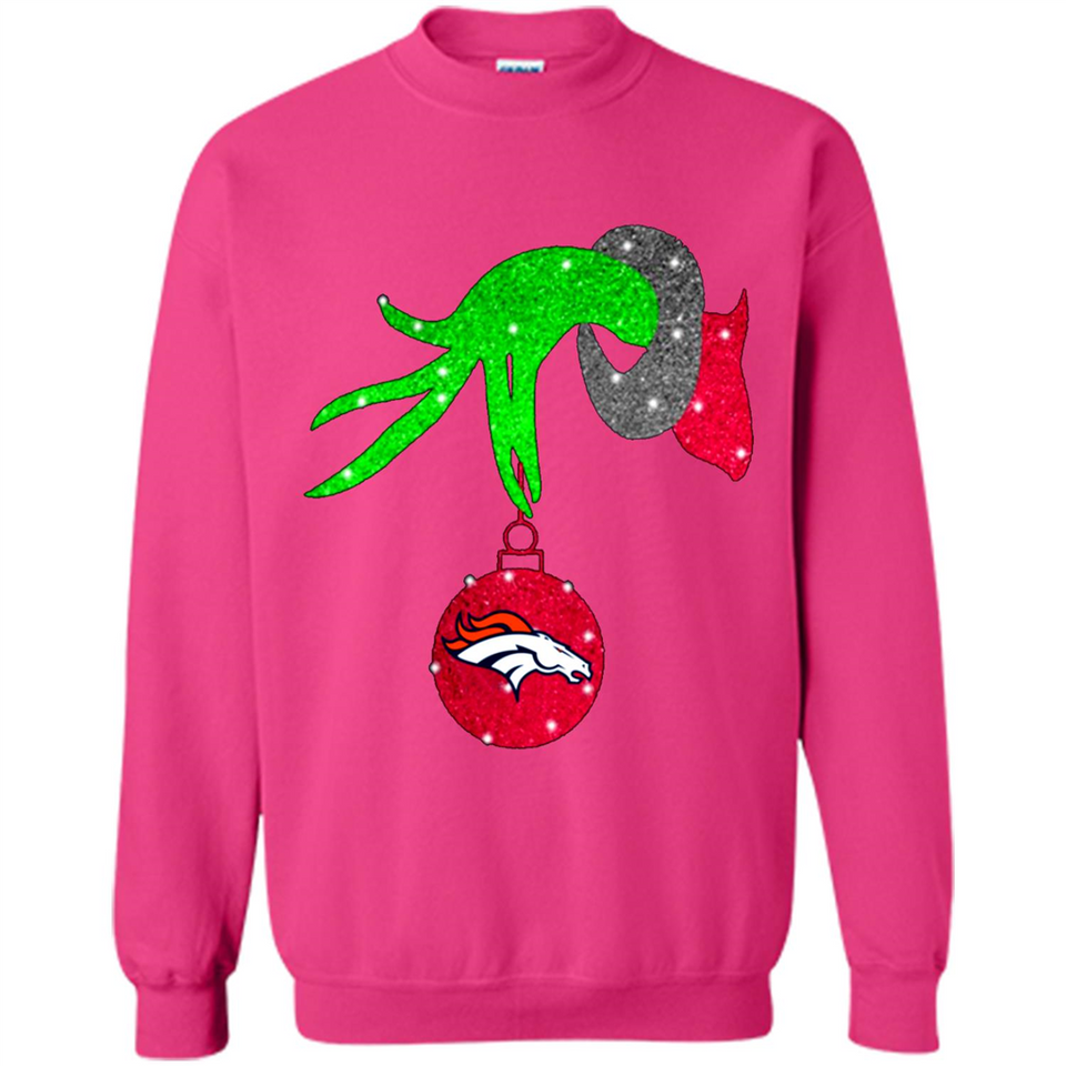 GRINCH HAND HOLDING DENVER BRONCOS GLITTER CHRISTMAS PINGPONG