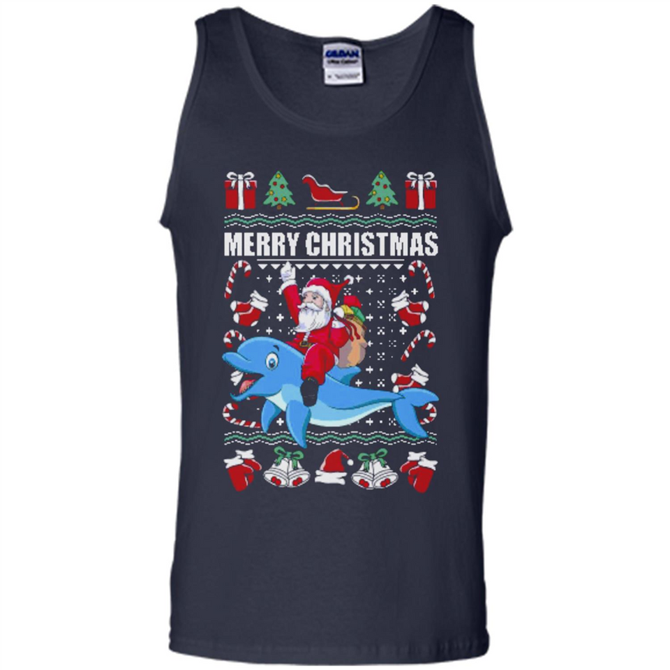Ugly Christmas Santa Riding Dolphin - Tank Top