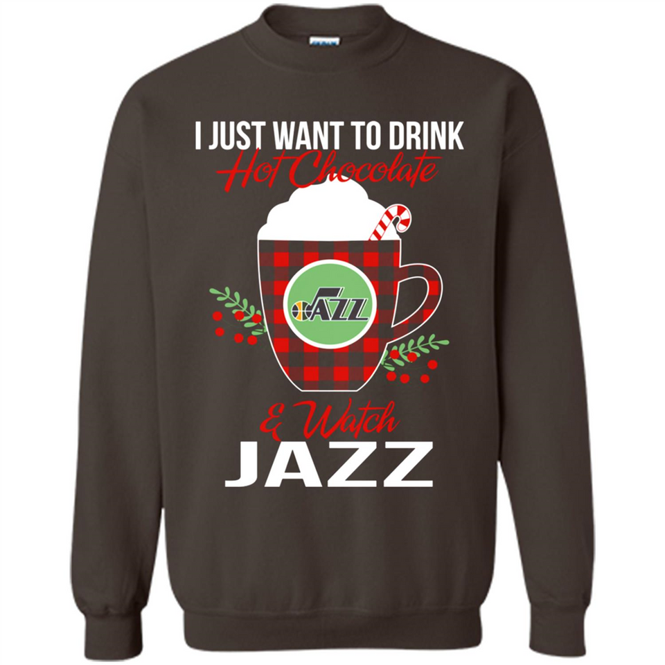 I Just Want To Drink Hot Chocolate & Watch Utah Jazz Ugly Christmas Sweater PINGPONG