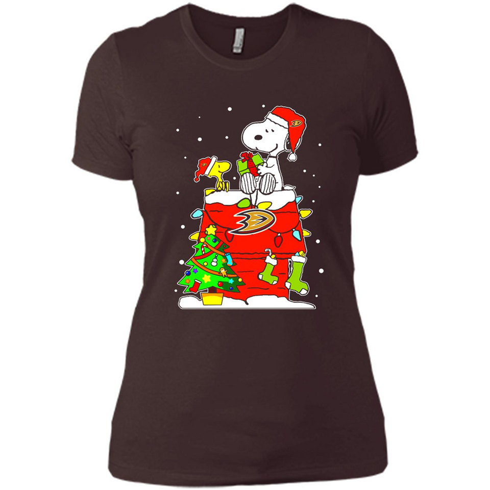 Anaheim Ducks Snoopy Ugly Christmas Sweaters - Sao chép - Ladies' Boyfriend T-Shirt