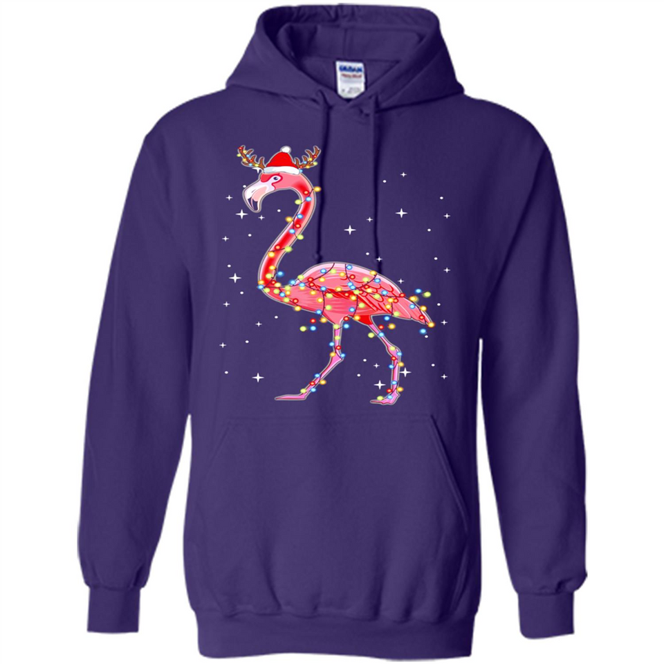 Christmas Lights Flamingo Wearing Santa Hat Funny Xmas - Hoodie