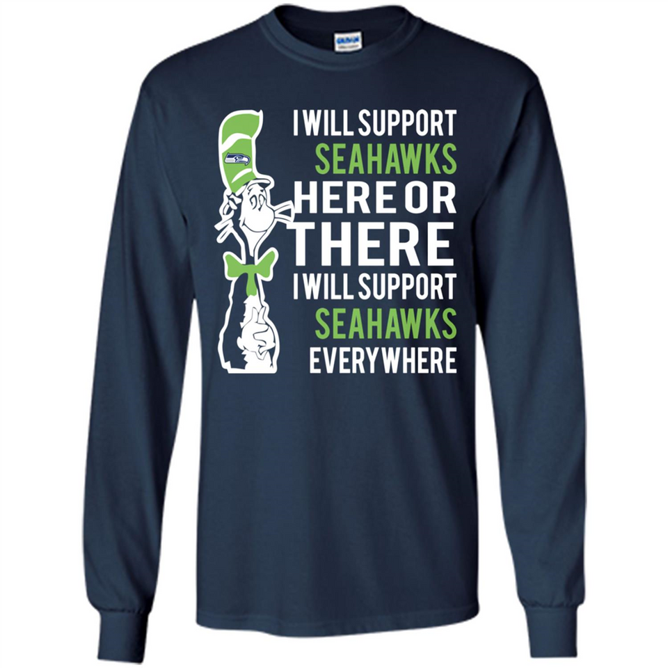 Shirt For Dr Seuss Cat And Seattle Seahawks Fans - Long Sleeve T-Shirt