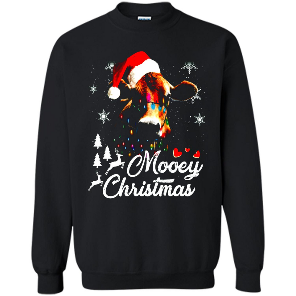 Mooey Christmas Cow Santa Christmas Lover Lights Sweatshirt - Sweatshirt
