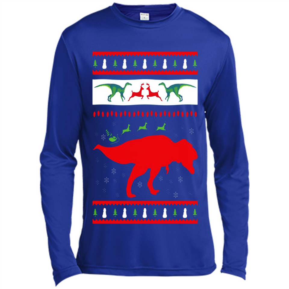 Dinosaur and Santa Clause Ugly Christmas Sweater - Canvas Long Sleeve T-Shirt