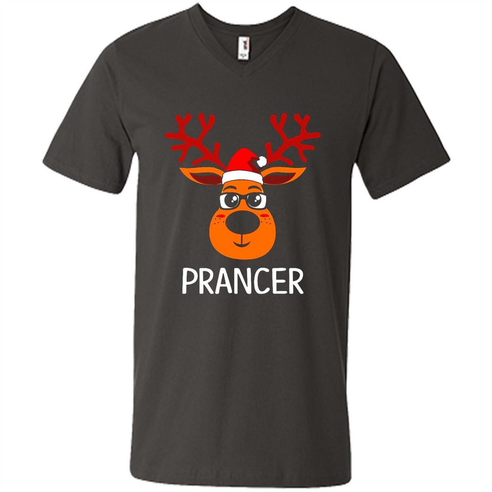 Prancer Reindeer Santa Claus Funny Xmas Holiday T-Shirt - Men's V-Neck