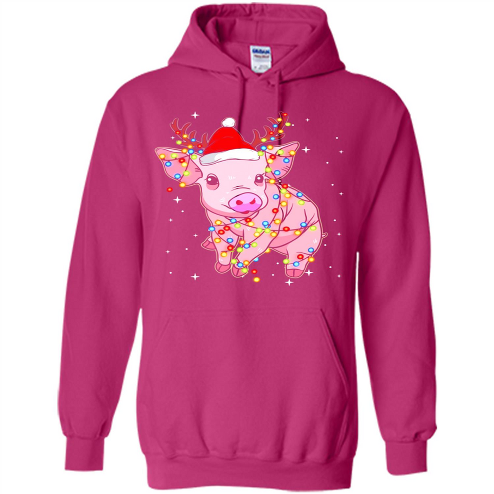 Christmas Lights Pig Wearing Santa Hat Funny Xmas - Hoodie