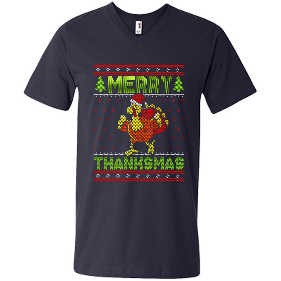 Merry Thankmas Ugly Xmas Thanksgiving Turkey Sweatshirt - Men's V-Neck