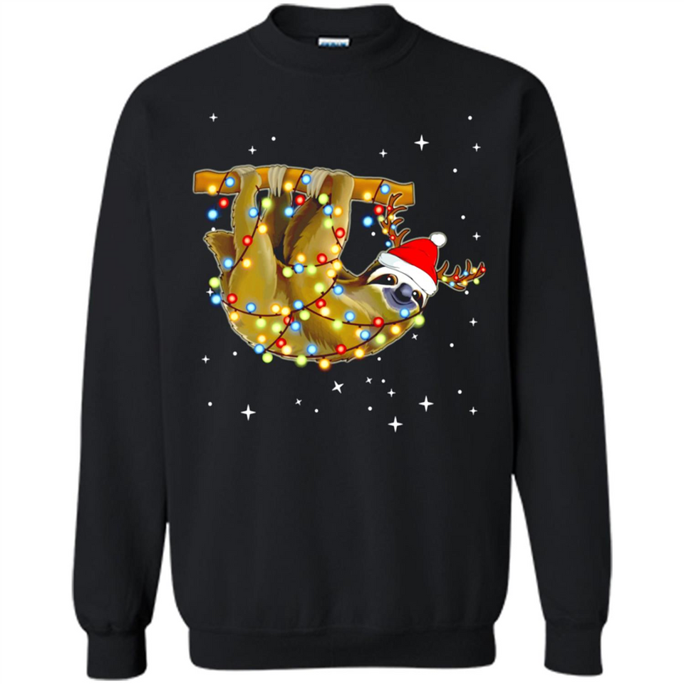 Christmas Lights Sloth Wearing Santa Hat Funny Xmas - Sweatshirt