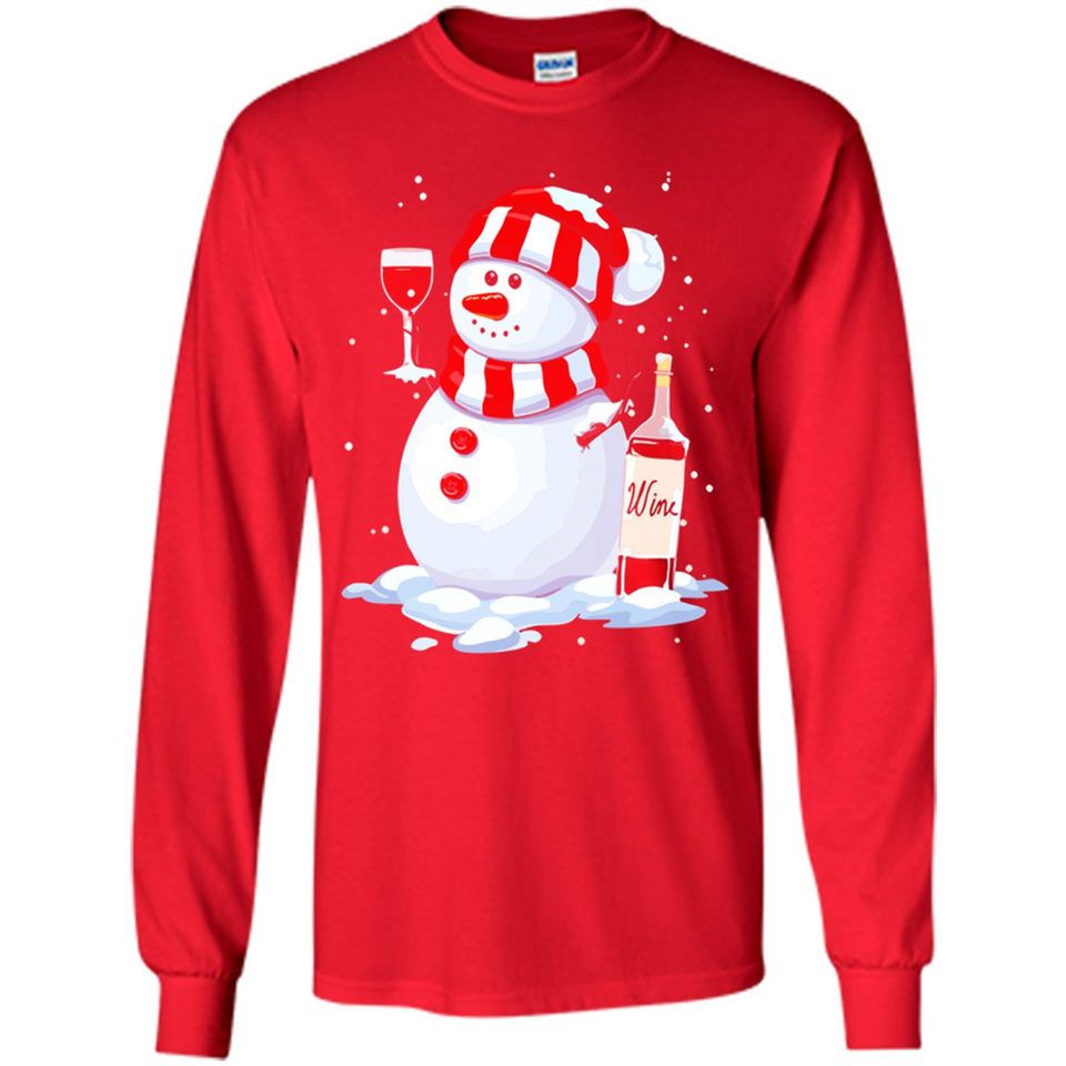 Cute Snowman drink Red Wine Christmas - Long Sleeve T-Shirt