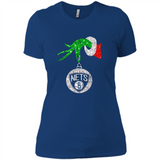 Fantastic Brooklyn Nets Glitter Grinch Monogram Ornament Christmas Gift - Ladies' Boyfriend T-Shirt