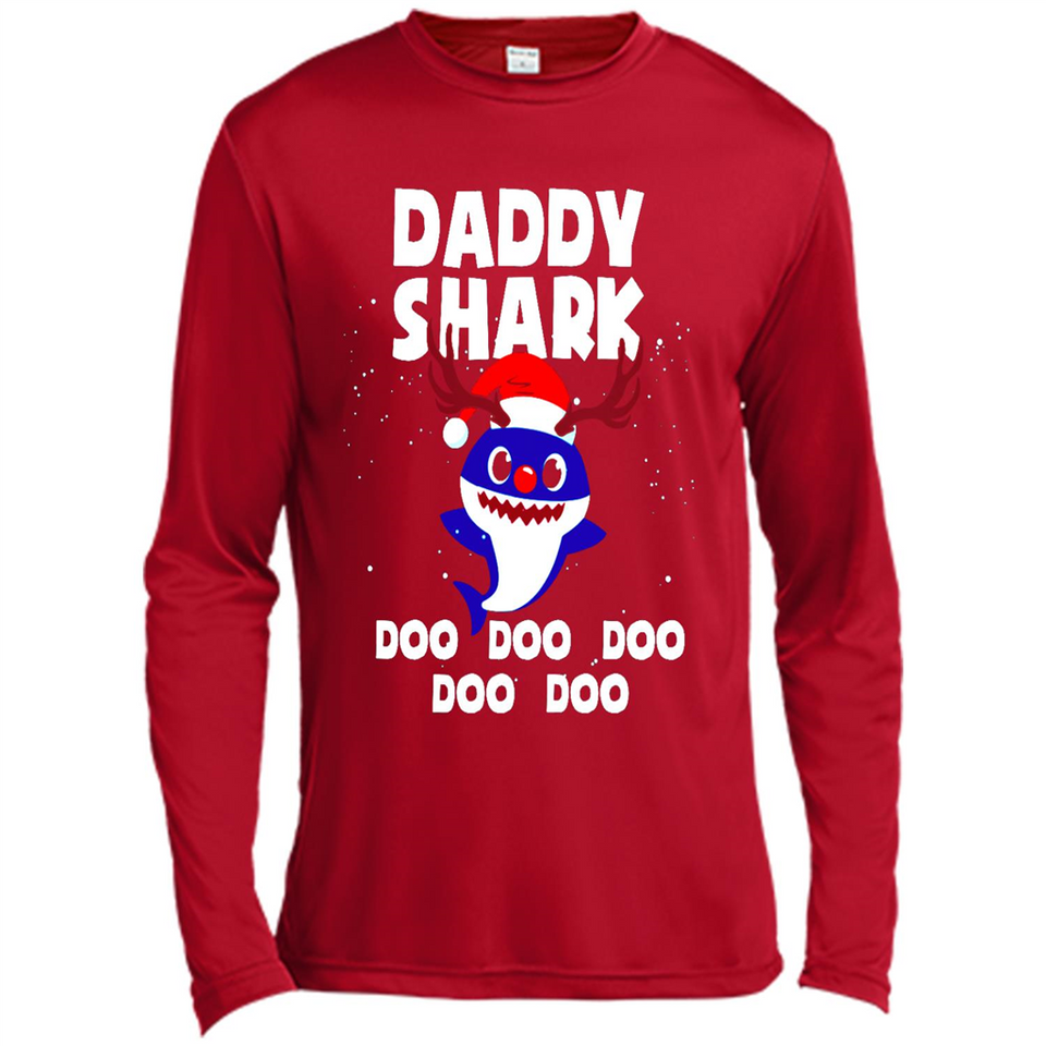 Daddy Shark Costume Reindeer Funny Christmas T-Shirt - Canvas Long Sleeve T-Shirt