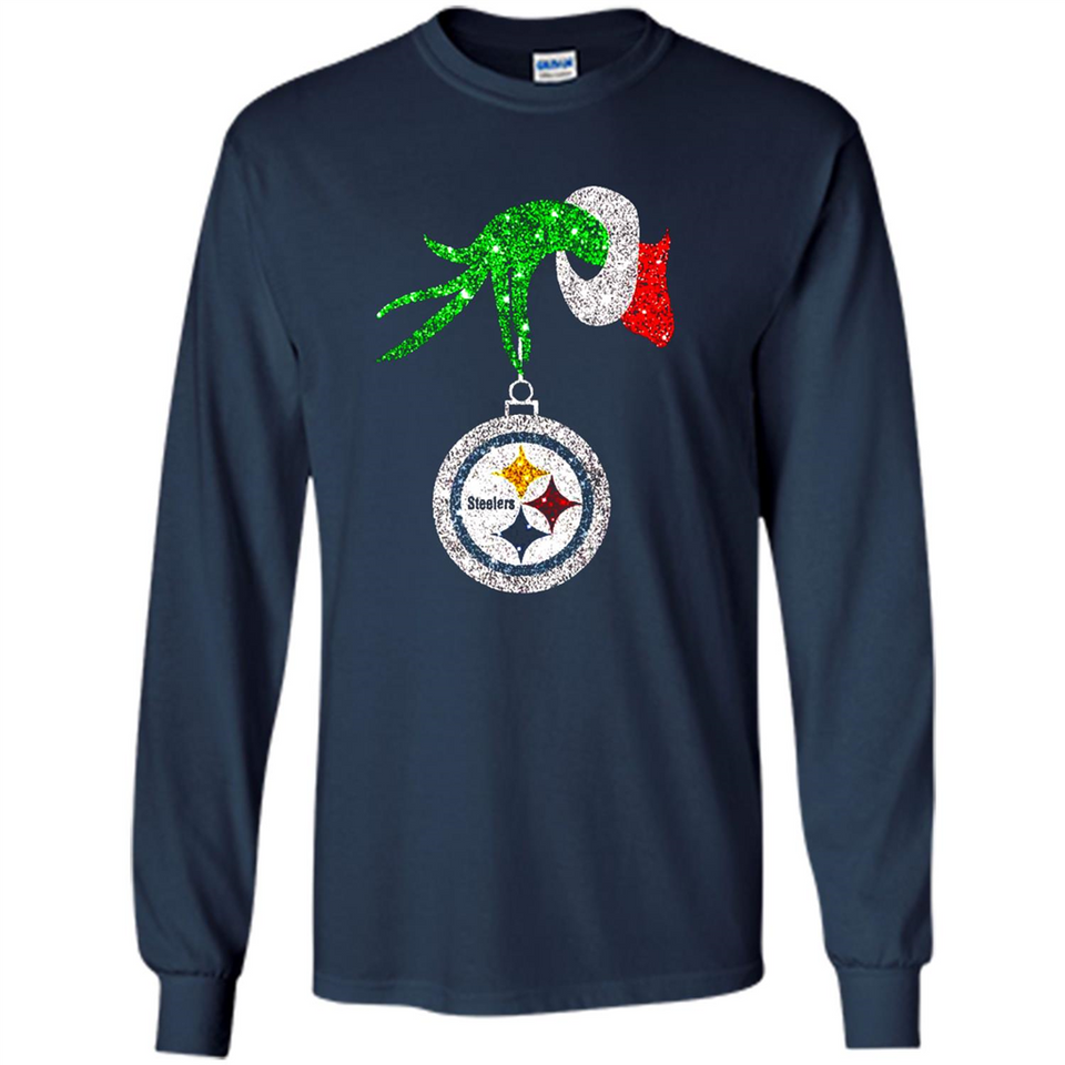 Fantastic Pittsburgh Steelers Glitter Grinch Monogram Ornament Christmas Gift - Long Sleeve T-Shirt