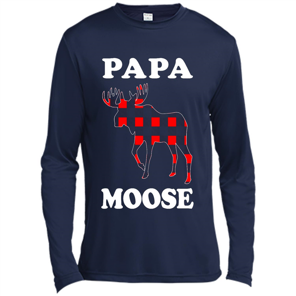 Papa Moose Funny Christmas Plaid Buffalo T-Shirt - Canvas Long Sleeve T-Shirt
