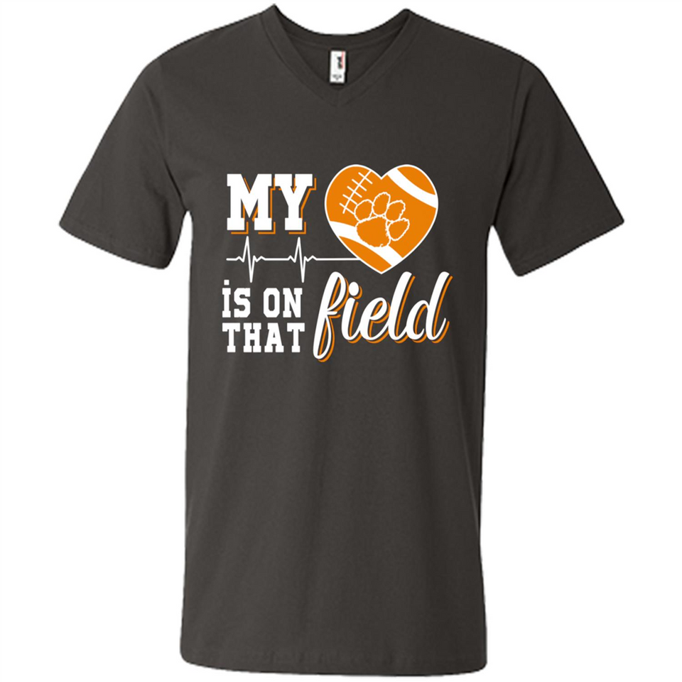 Clemson Tiger Paw Football My Heart is on that Field - Men's V-Neck
