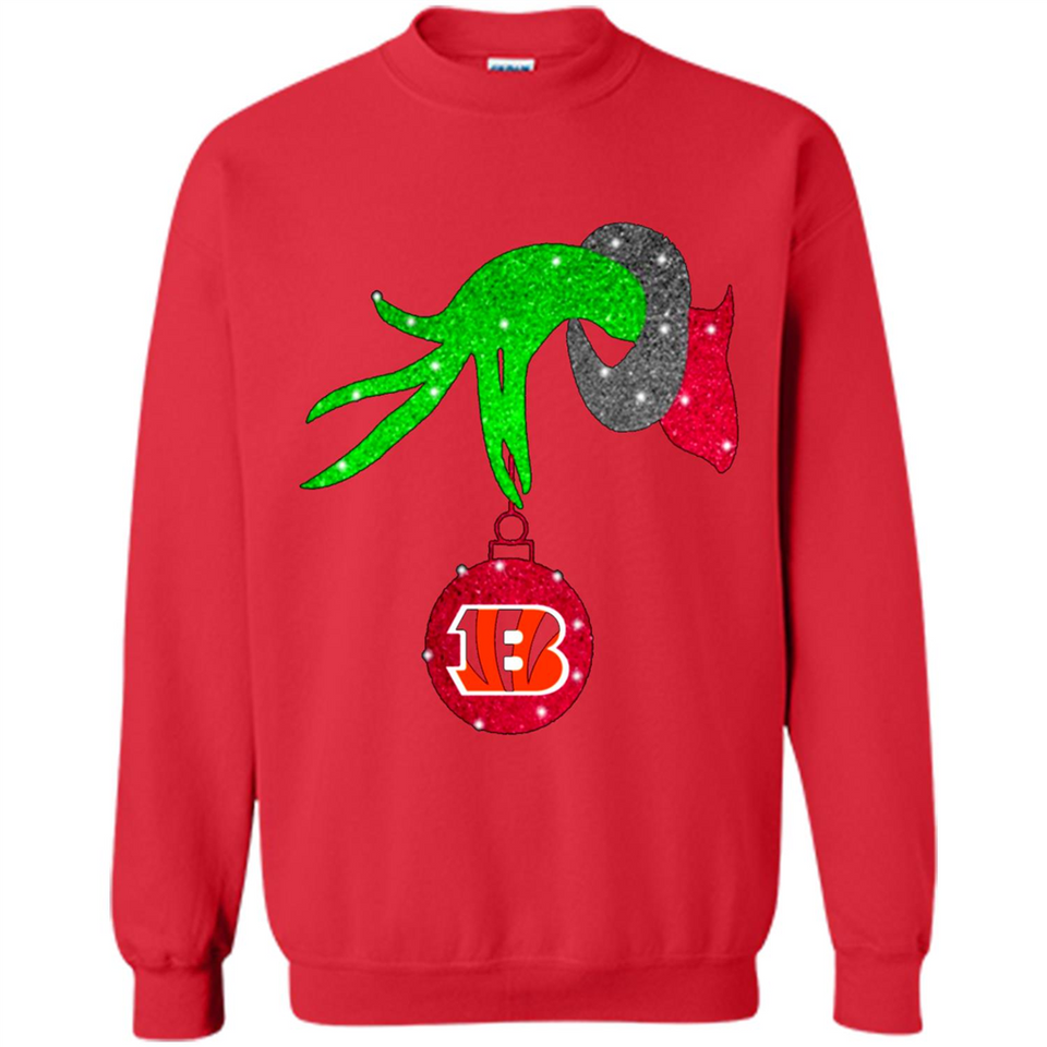 GRINCH HAND HOLDING CINCINNATI BENGALS GLITTER CHRISTMAS PINGPONG