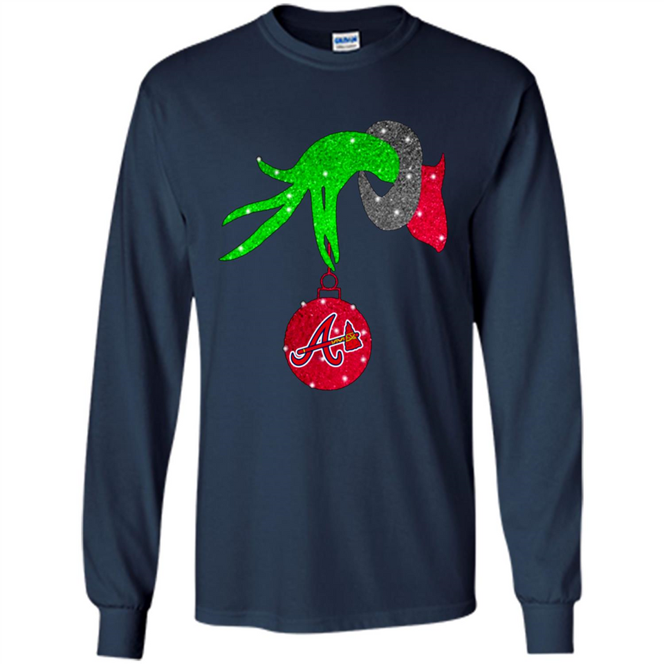 GRINCH HAND HOLDING ATLANTA BRAVES GLITTER CHRISTMAS PINGPONG