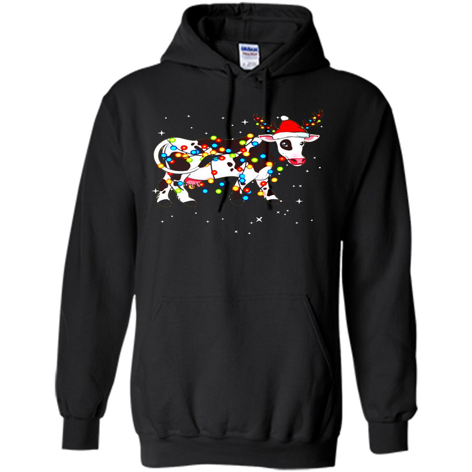 Christmas Lights Cow Wearing Santa Hat Funny Xmas Sweatshirt - Hoodie