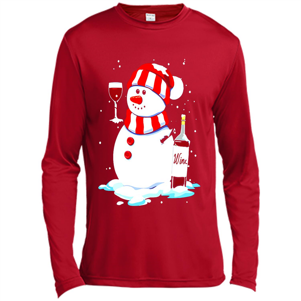 Cute Snowman drink Red Wine Christmas T-Shirt - Canvas Long Sleeve T-Shirt