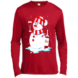 Cute Snowman drink Red Wine Christmas T-Shirt - Canvas Long Sleeve T-Shirt