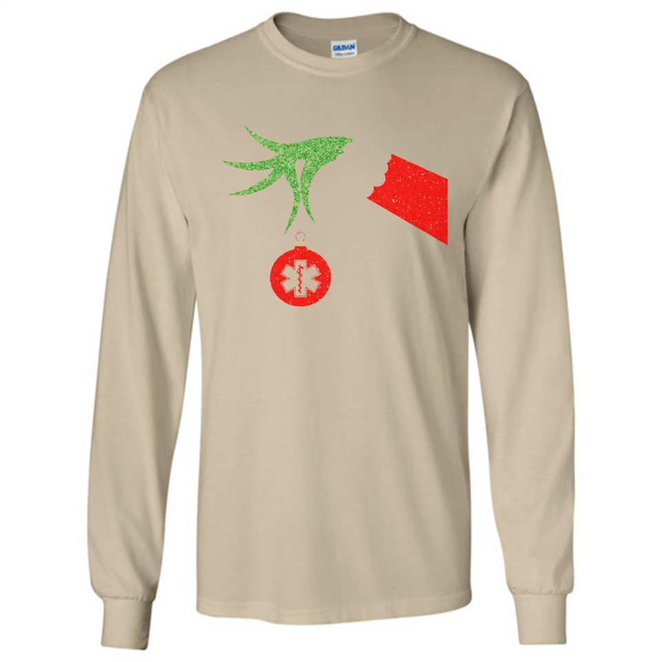 Funny Grinch Hand holding Doctor ornament Christmas Sporty T-Shirt - Long Sleeve T-Shirt