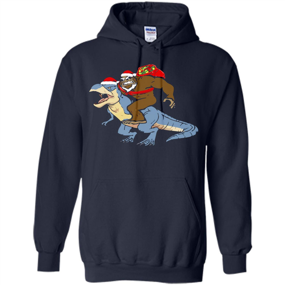 Bigfoot Riding Dinosaurus T-Shirt Funny Bigfoot Santa - Hoodie