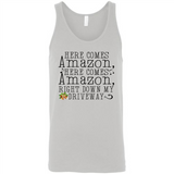 Here Comes Amazon Right Down My Driveway Christmas - Canvas Unisex Tank
