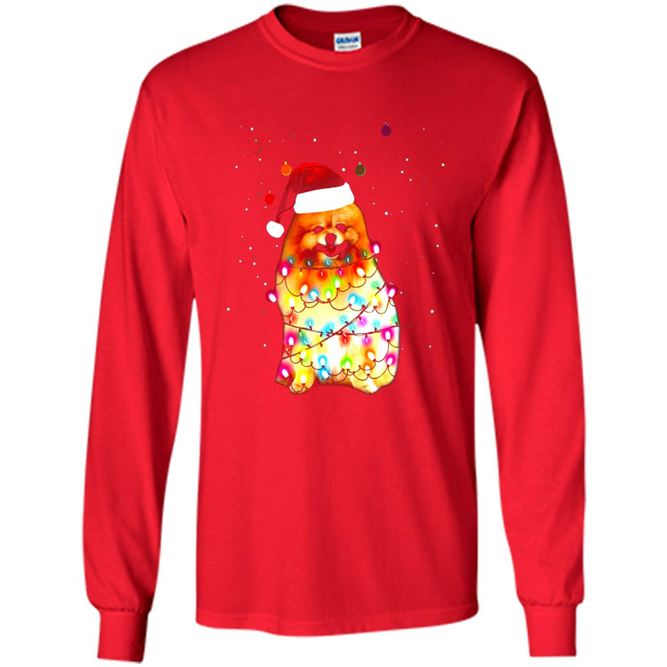 Pomeranian Santa Lights Christmas Dog Xmas Sweatshirt - Long Sleeve T-Shirt