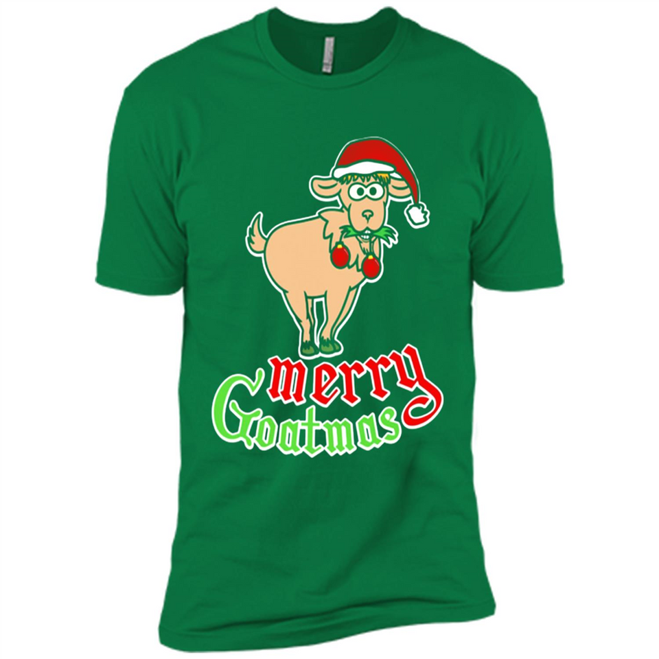 Christmas Merry Goatmas Goat Shirt Santa Hat - Premium Short Sleeve T-Shirt