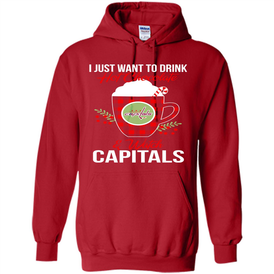 I Just Want To Drink Hot Chocolate & Watch Washington Capitals Ugly Christmas Sweater PINGPONG