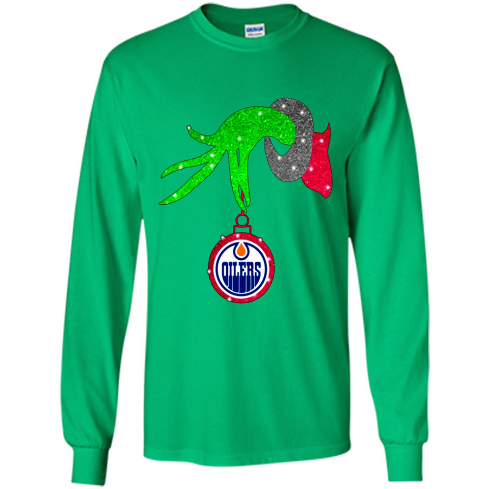 GRINCH HAND HOLDING EDMONTON OILERS GLITTER CHRISTMAS PINGPONG