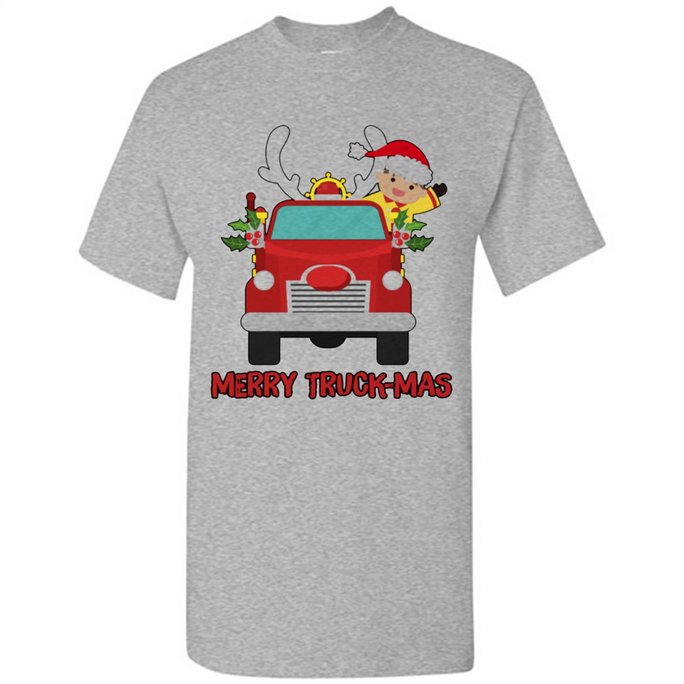 Merry Truck-Mas Christmas Fire Truck Cute Reindeer Sporty - Shirt