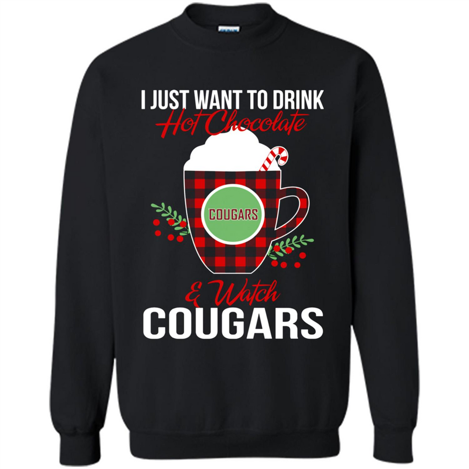 I Just Want To Drink Hot Chocolate & Watch Washington State Cougars Ugly Christmas Sweater PINGPONG