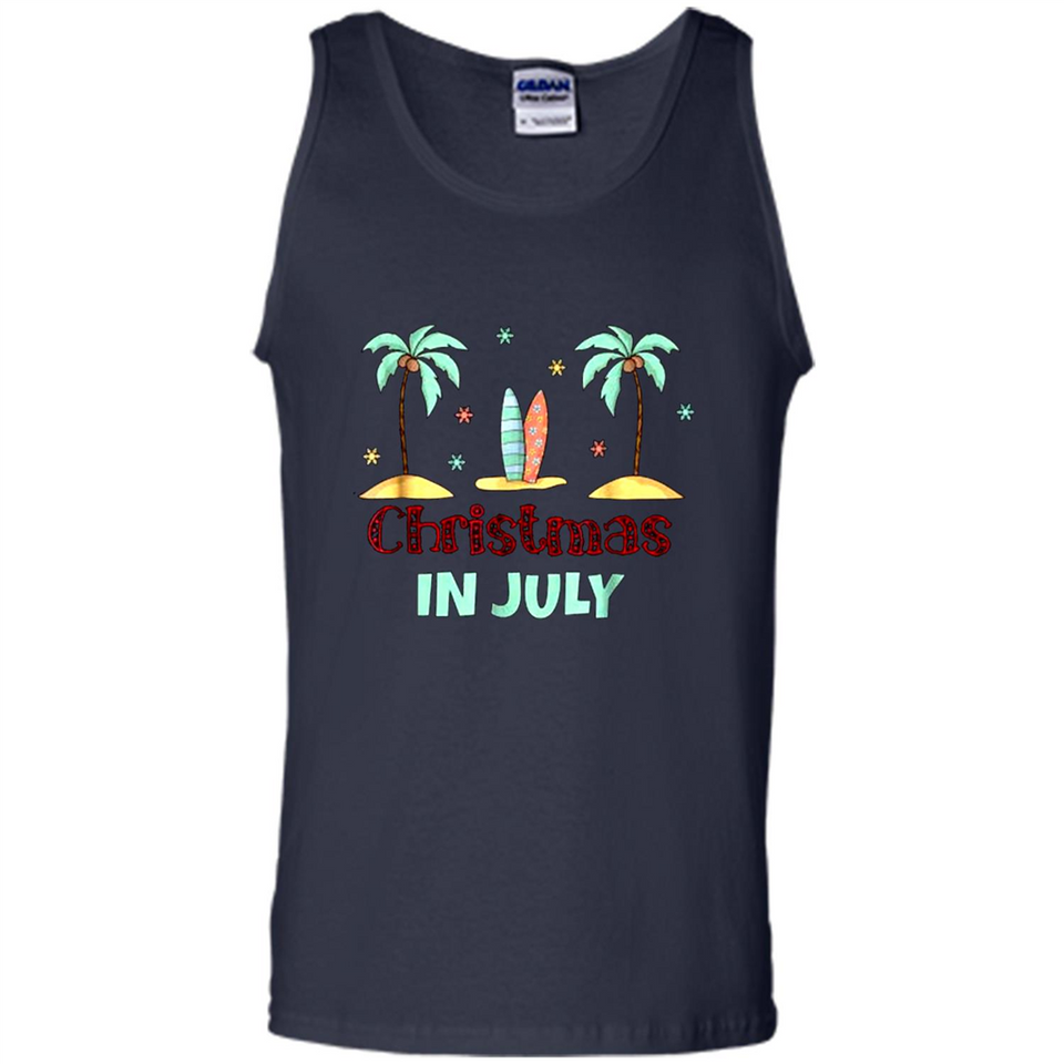 Christmas In July Shirt Surfing Palm Trees Surfboard - Tank Top
