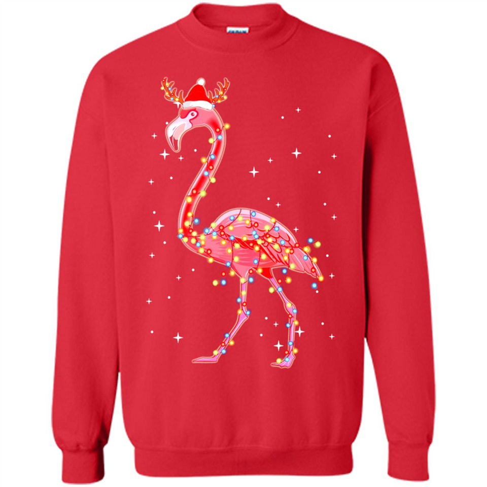 Christmas Lights Flamingo Wearing Santa Hat Funny Xmas - Sweatshirt