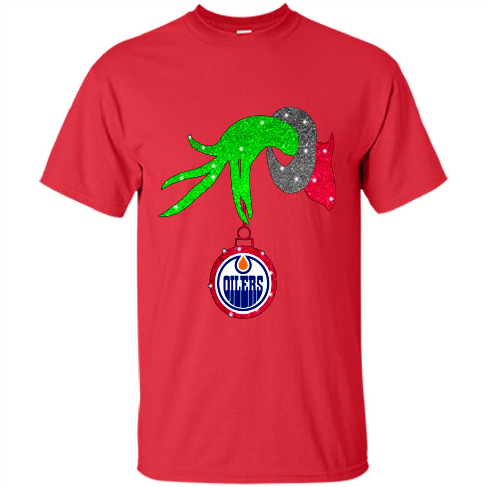 GRINCH HAND HOLDING EDMONTON OILERS GLITTER CHRISTMAS PINGPONG