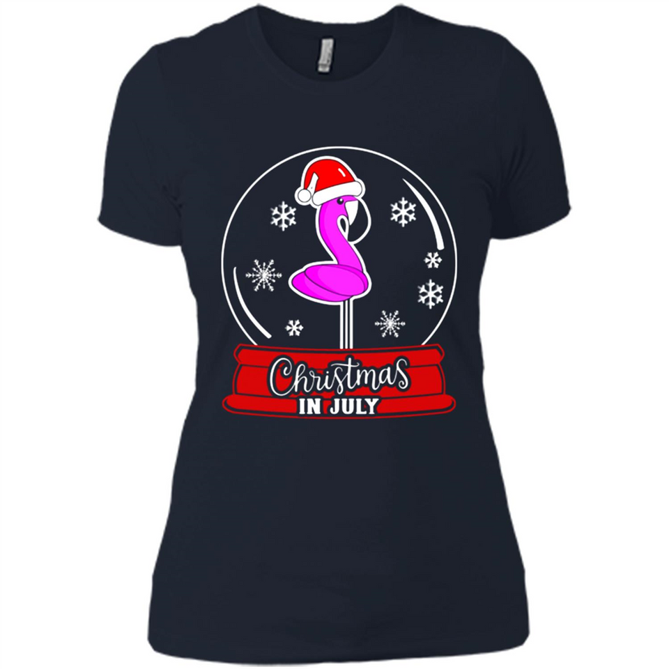 Christmas In July Flamingo Snow Globe Santa Hat - Ladies' Boyfriend T-Shirt