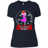 Christmas In July Flamingo Snow Globe Santa Hat - Ladies' Boyfriend T-Shirt