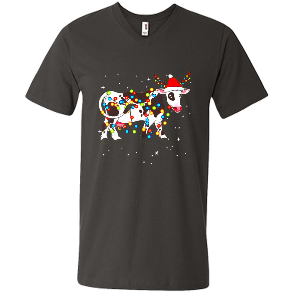 Christmas Lights Cow Wearing Santa Hat Funny Xmas Sweatshirt - Men's V-Neck